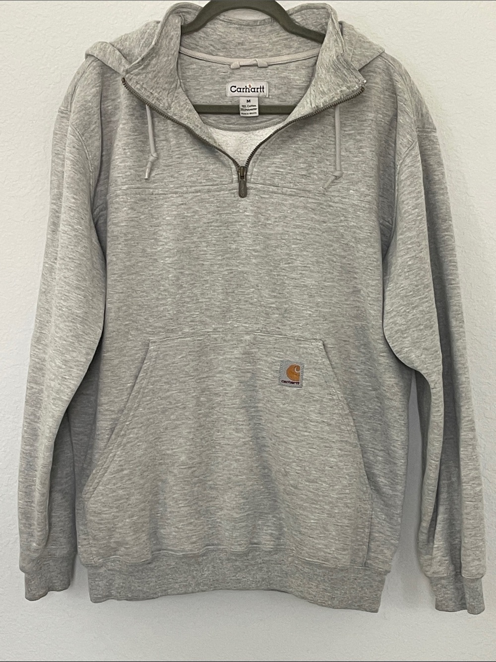 Carhartt K217 Men's M Gray Quarter Zip Hoodie Cotton Blend Pullover Workwe